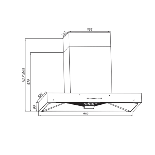 Tecno High Suction Chimney Hood with Booster KA2298 dimension